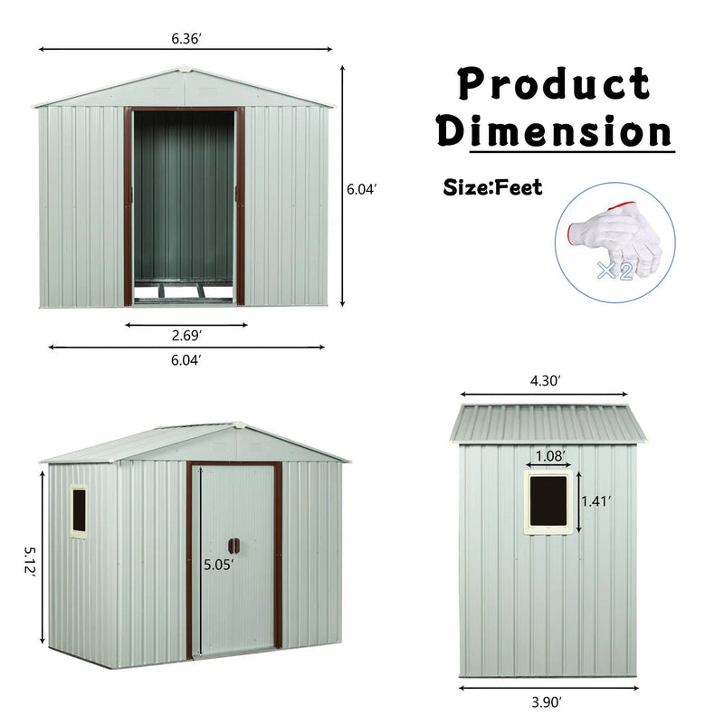 Ry-Sdyx56-Ww Outdoor Metal Storage Shed With Window - White by HouseOfZazla