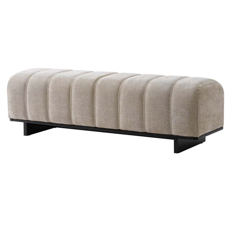 Indoor Dining Bench in Oatmeal Chenille Fabric with Rubber Wood Legs by HouseOfZazla