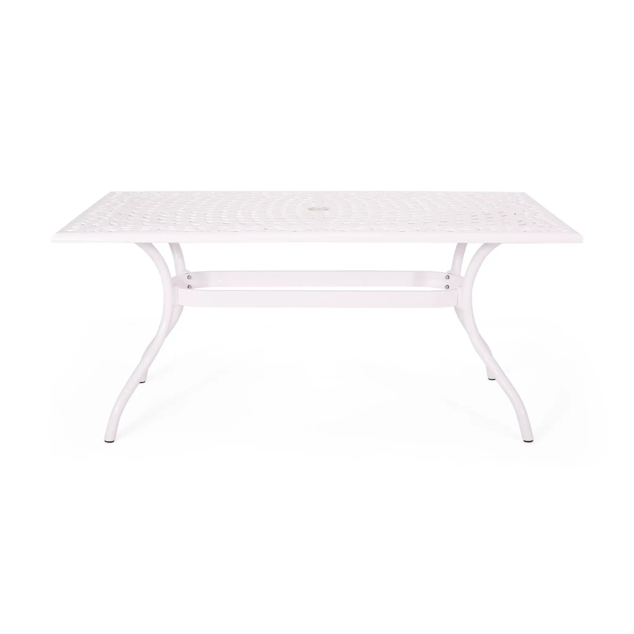 Celestine Outdoor Cast Aluminum Dining Table with Floral Lattice Design and Umbrella Holder by HouseOfZazla