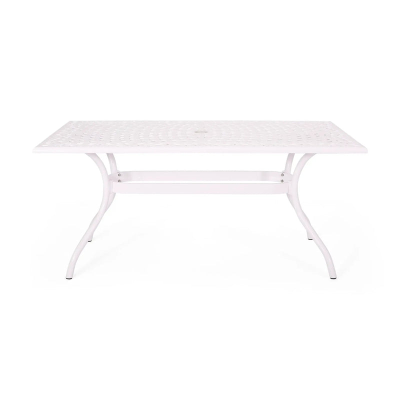 Celestine Outdoor Cast Aluminum Dining Table with Floral Lattice Design and Umbrella Holder by HouseOfZazla