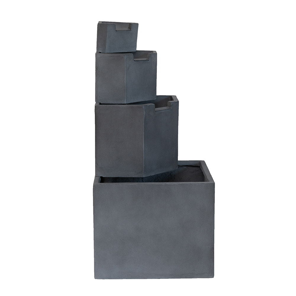 Cement 4 Tier Block Water Fountain with Modern Design - Gray, photo 4 of 7