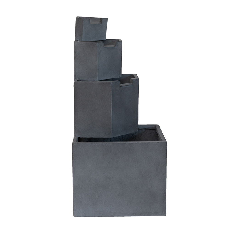 Cement 4 Tier Block Water Fountain with Modern Design - Gray, photo 4 of 7