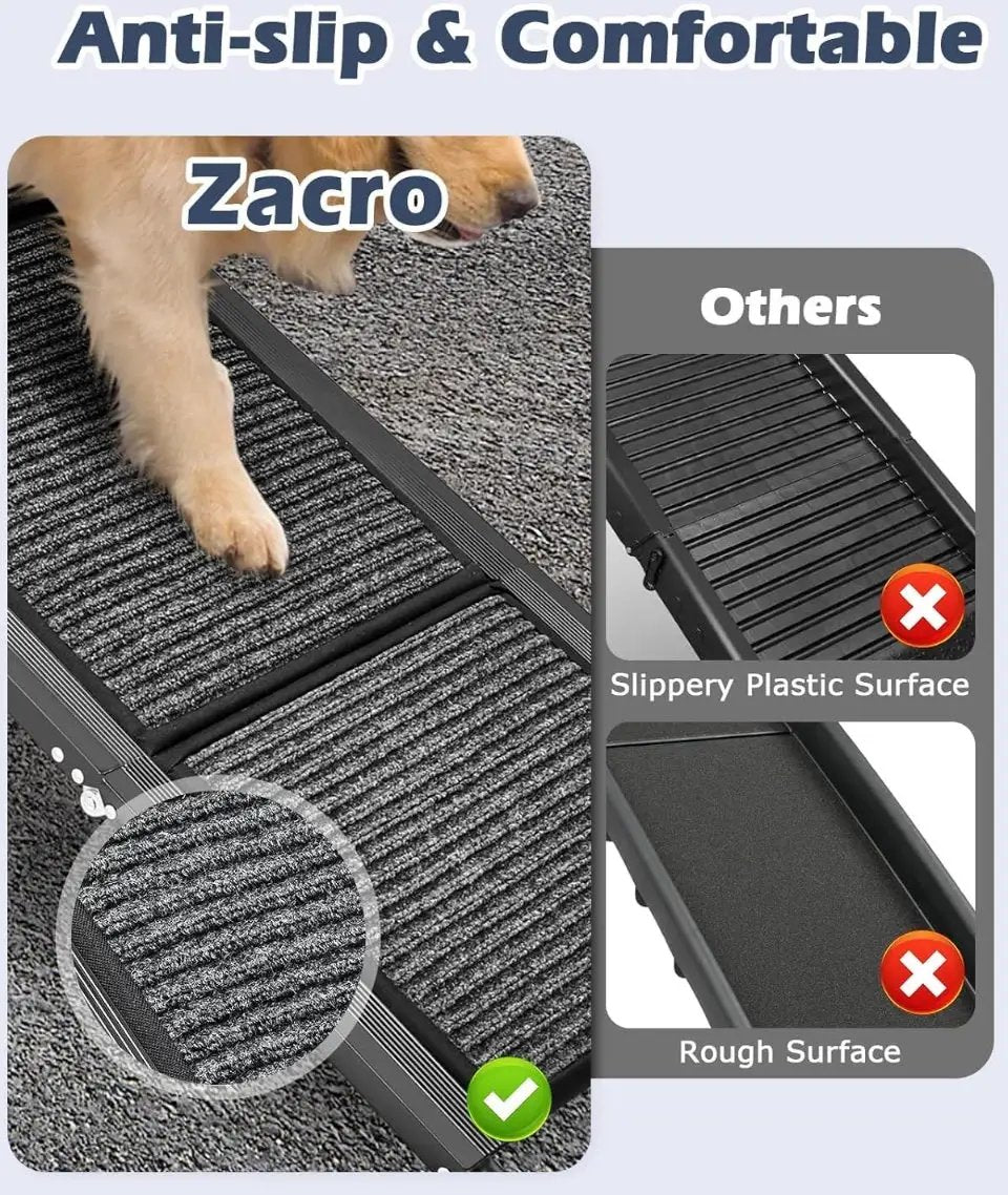 Open Box Petbank 62" Dog Ramp for Car, Foldable Large Dog Car Ramp with Anti-Slip Rug Surface, 17" Wide Dog Ramp Steps for Large Medium Small Dogs, Up by Selzalot