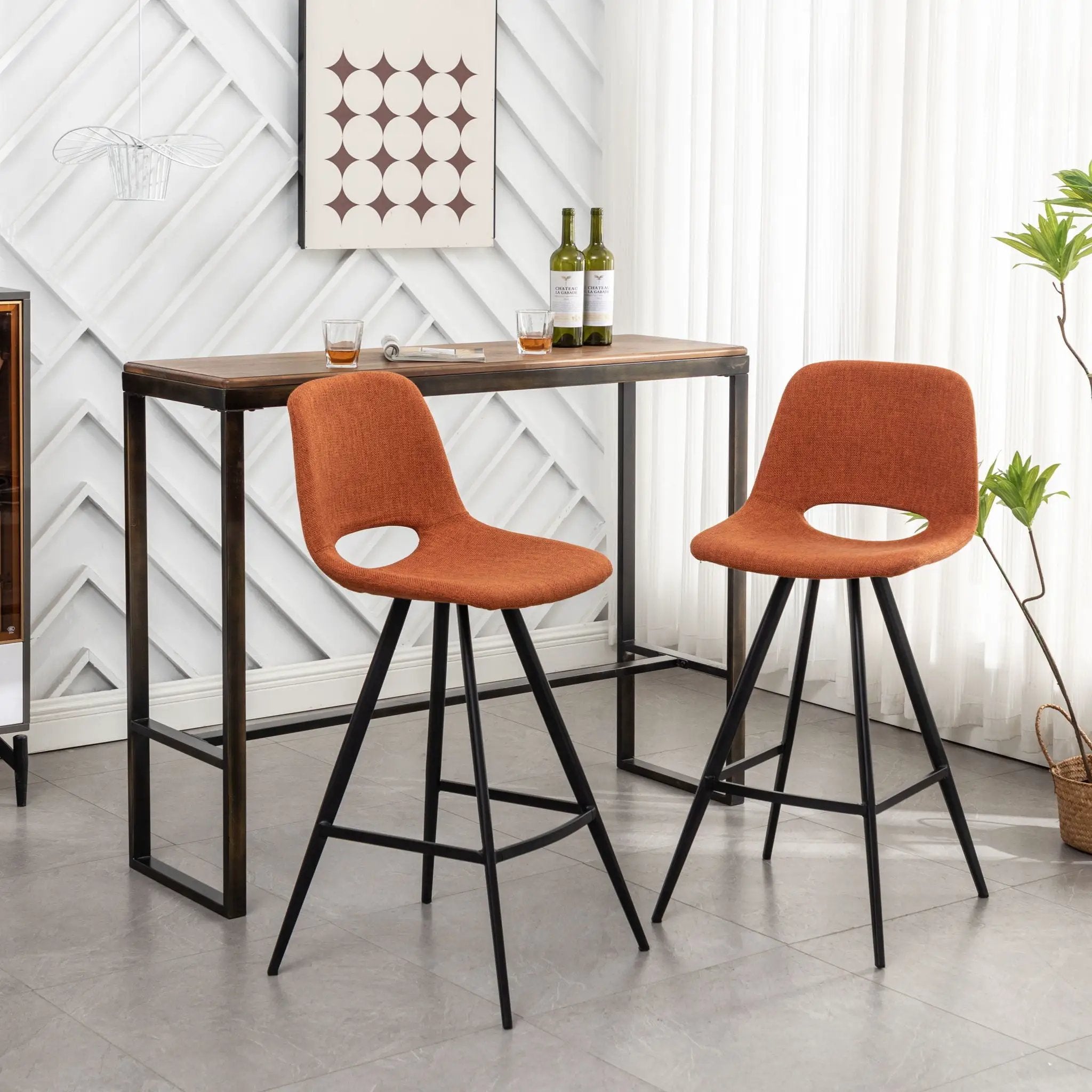 Porth - 28.25" Fabric Kitchen Counter Height Stools (Set of 2) - Orange by HouseOfZazla