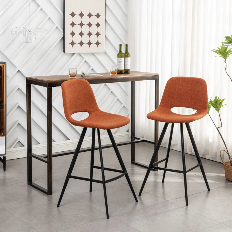 Porth - 28.25" Fabric Kitchen Counter Height Stools (Set of 2) - Orange by HouseOfZazla