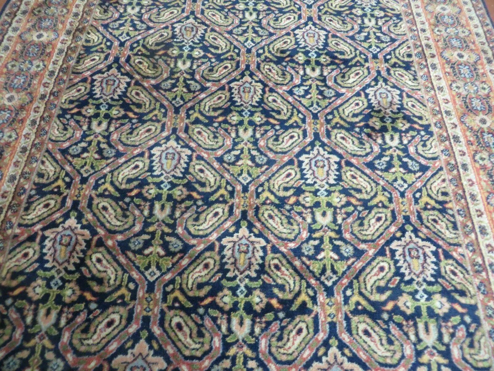 4' X 6' Vintage Fine Handmade India Floral Oriental Wool Rug Carpet Blue Red by Jewel Rugs