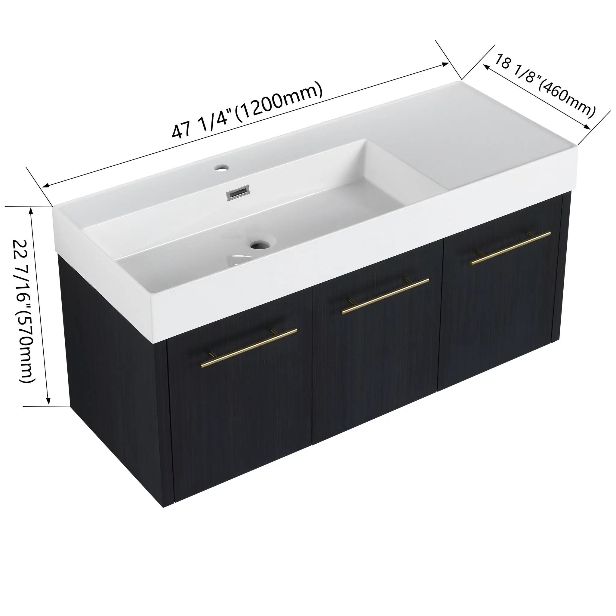 Contemporary 48" Wall Mounted Bathroom Vanity With Resin Sink And Soft Closing Doors And Line - Black Chestnut by Unique Piece Furniture