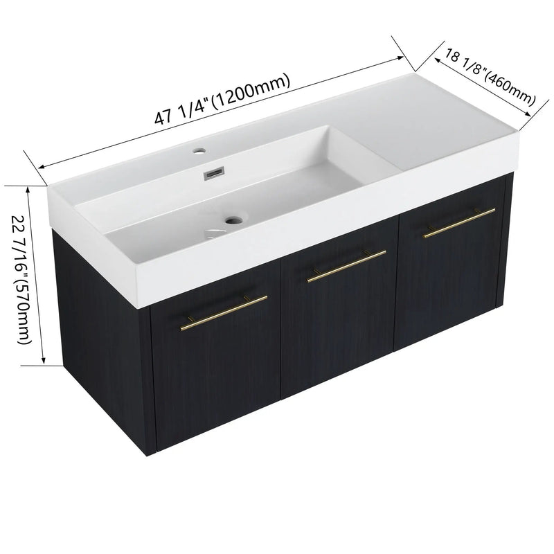 Contemporary 48" Wall Mounted Bathroom Vanity With Resin Sink And Soft Closing Doors And Line - Black Chestnut by Unique Piece Furniture