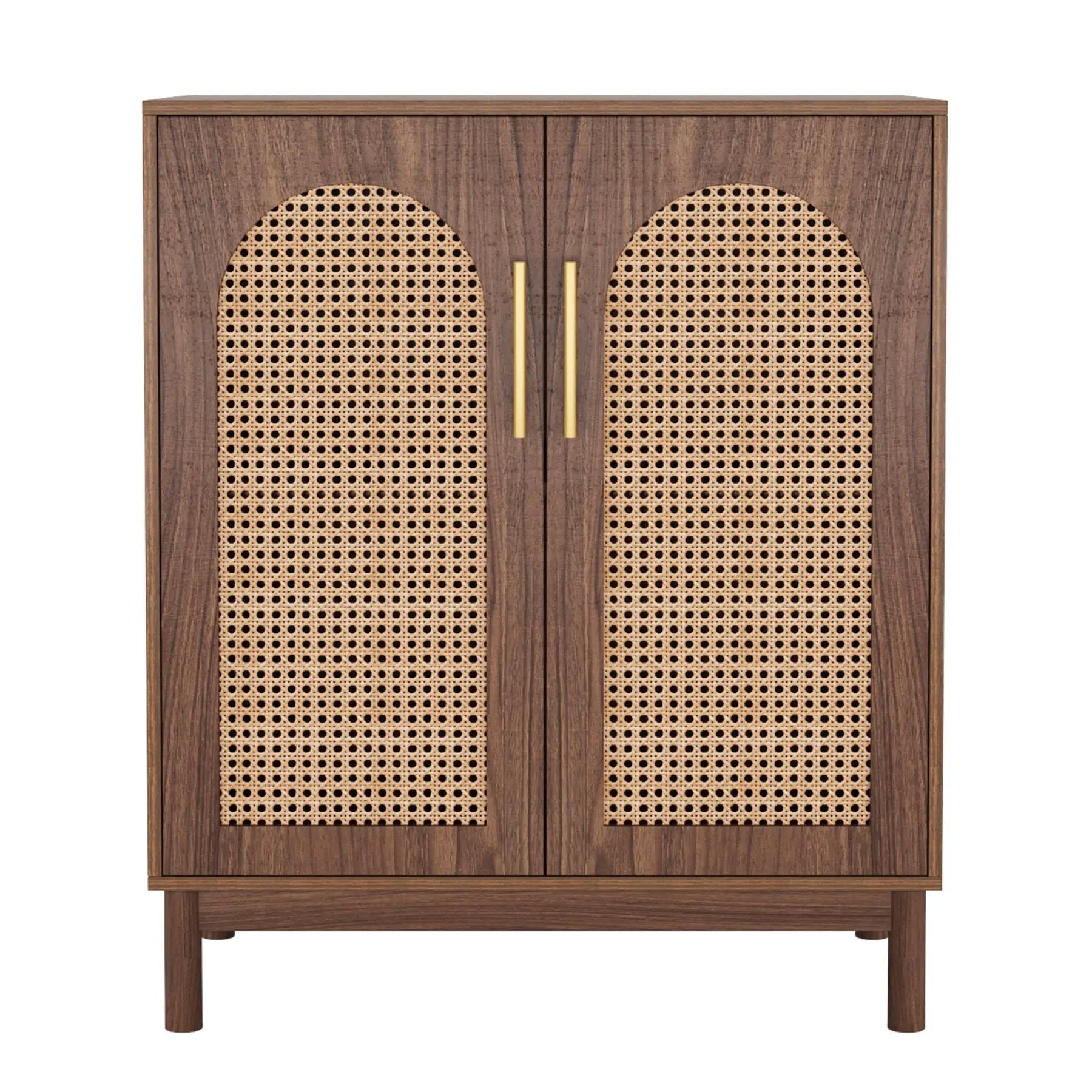 Sideboard Buffet Cabinet With Handwoven Rattan Doors (Set of 2) - Dark Brown by HouseOfZazla