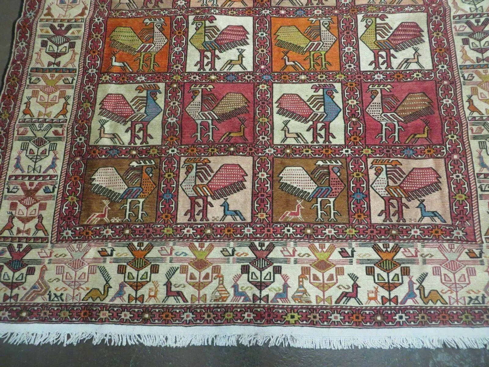 4' X 6' Vintage Russian Kilim Handmade Flat Soumak Weave Silk Wool Rug Organic by Jewel Rugs