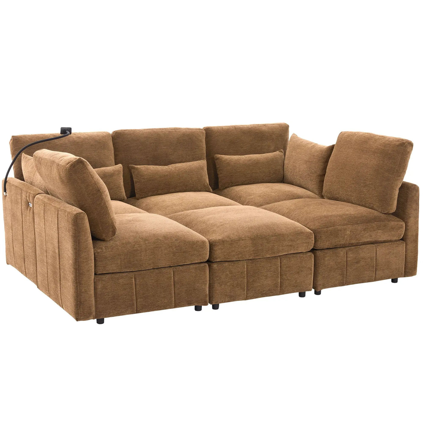 Modern Modular U-Shaped Sofa Bed With Movable Ottoman, USB Ports, Phone Holder by HouseOfZazla