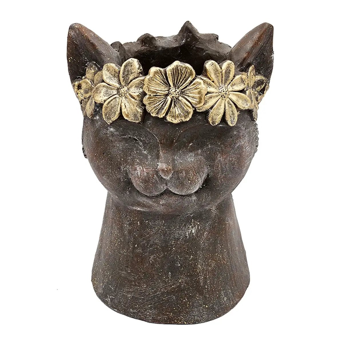 8.5x7.7x12.4" Magnesium Cat Statue Planter with Textured Finish by HouseOfZazla