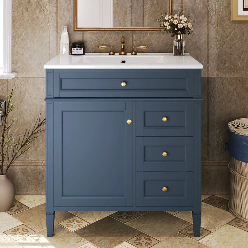 Bathroom Vanity With Top Sink, 2 Drawers & Tip Out Drawer by Unique Piece Furniture