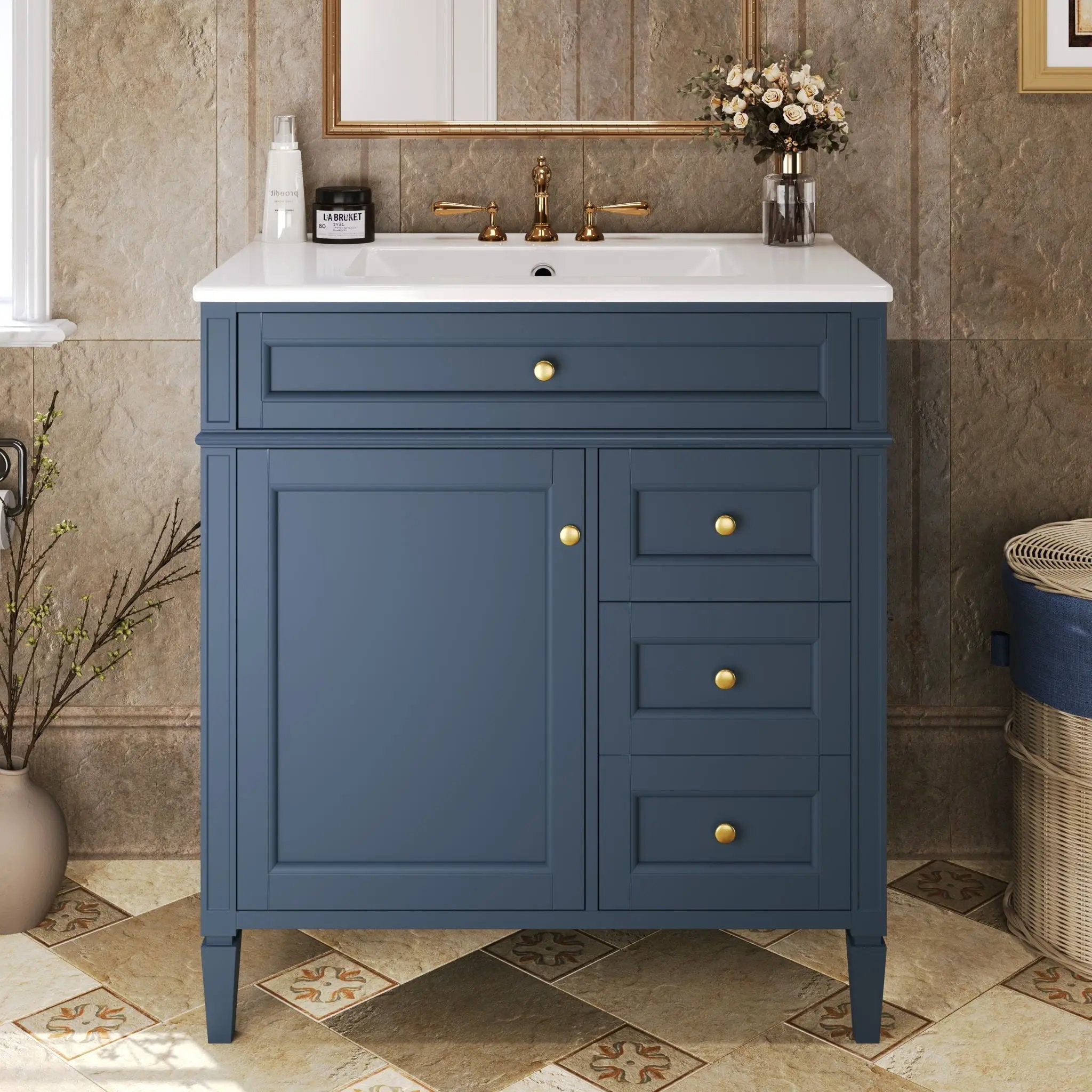 Bathroom Vanity With Top Sink, 2 Drawers & Tip Out Drawer by Unique Piece Furniture