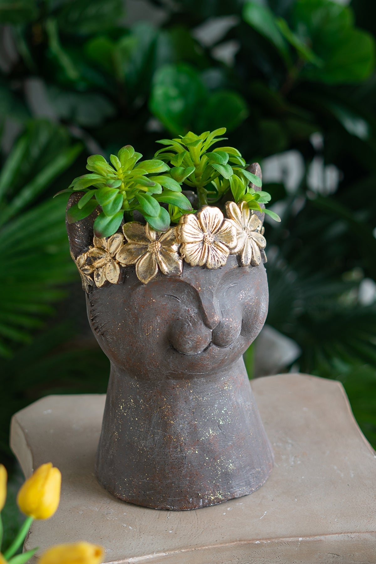 8.5x7.7x12.4" Magnesium Cat Statue Planter with Textured Finish by HouseOfZazla