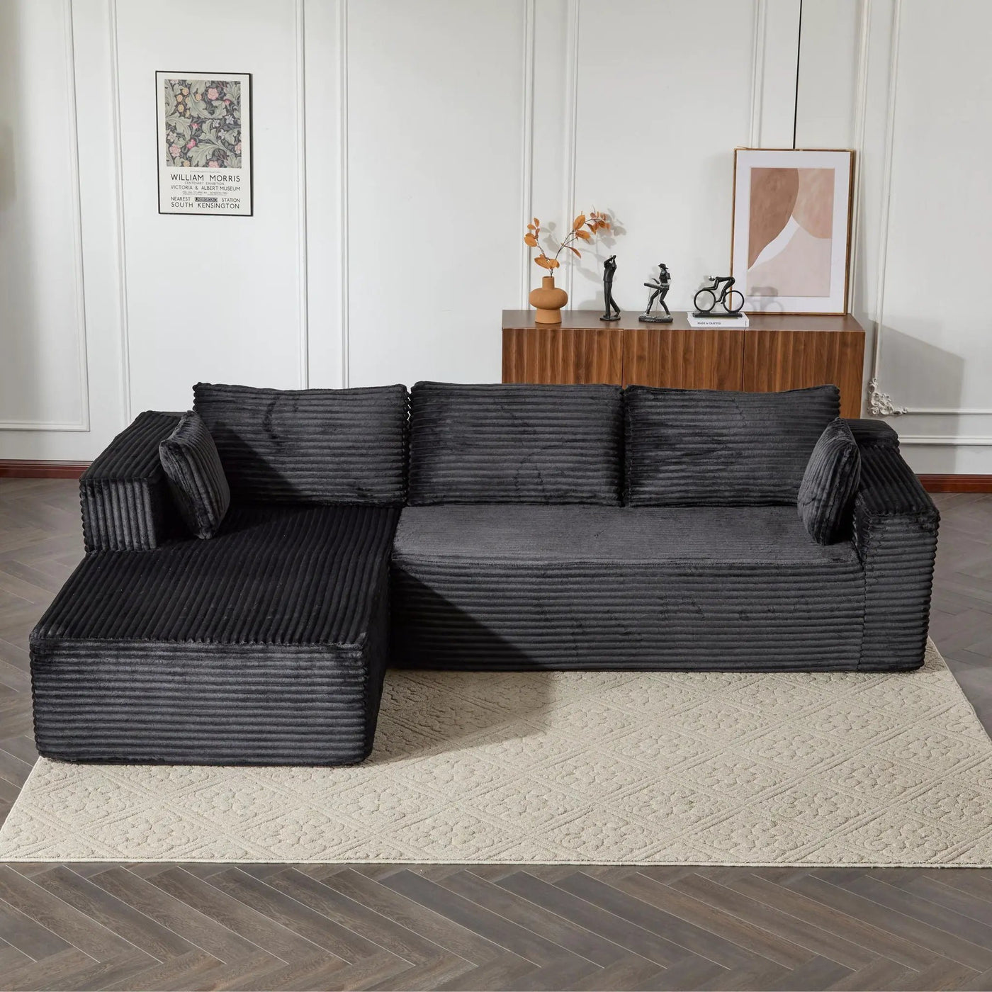 Compression Sectional Couch With Comfy Chaise, Boneless L Shape Sofa With Deep Seat by HouseOfZazla
