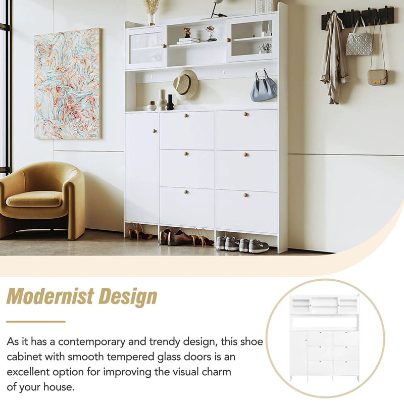 On Trend Multifunctional Tipping Bucket Shoe Cabinet With Storage Shelf & 6 Flip Drawers by HouseOfZazla
