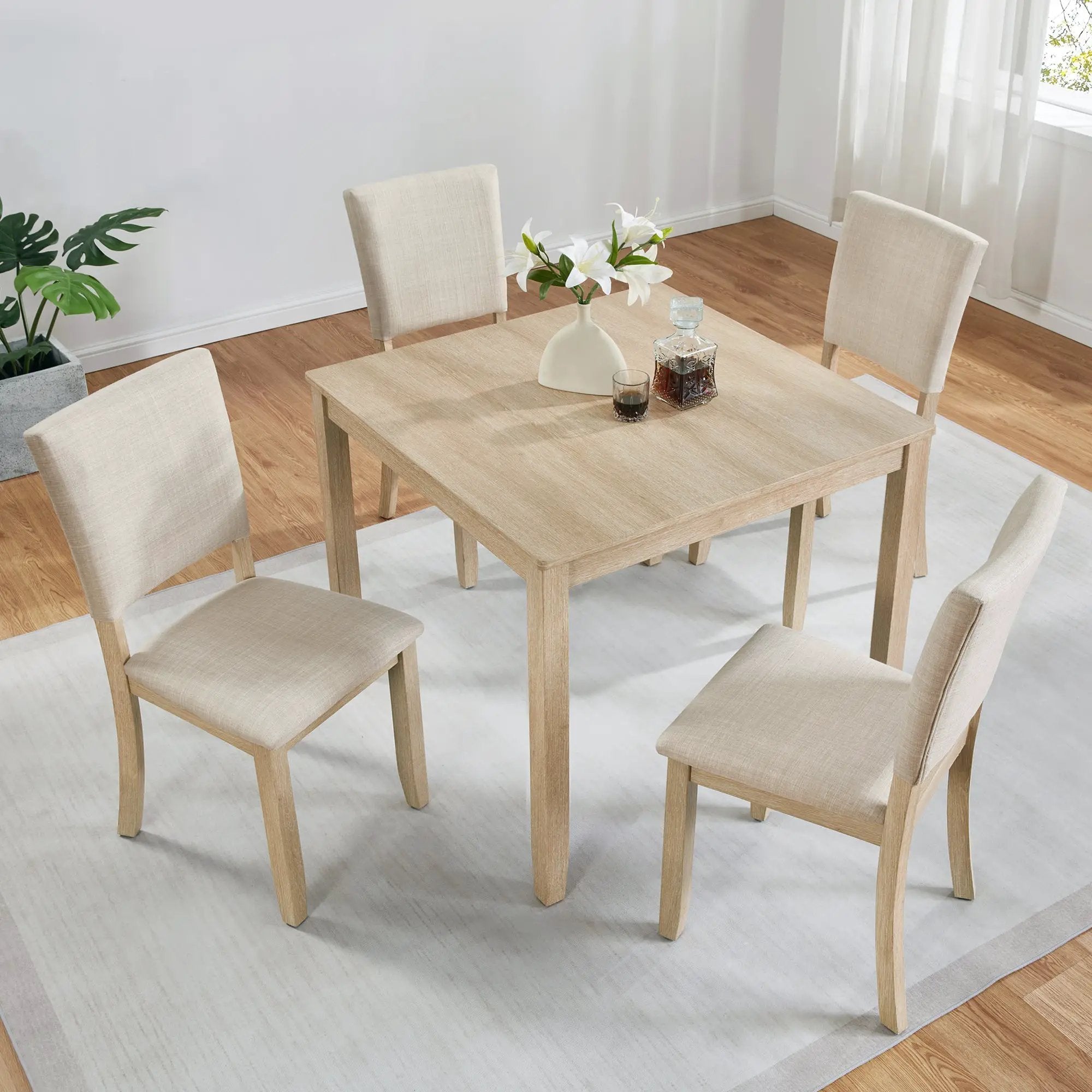Modern 5-Piece Wooden Dining Table Set for 4 People in Light Oak by HouseOfZazla