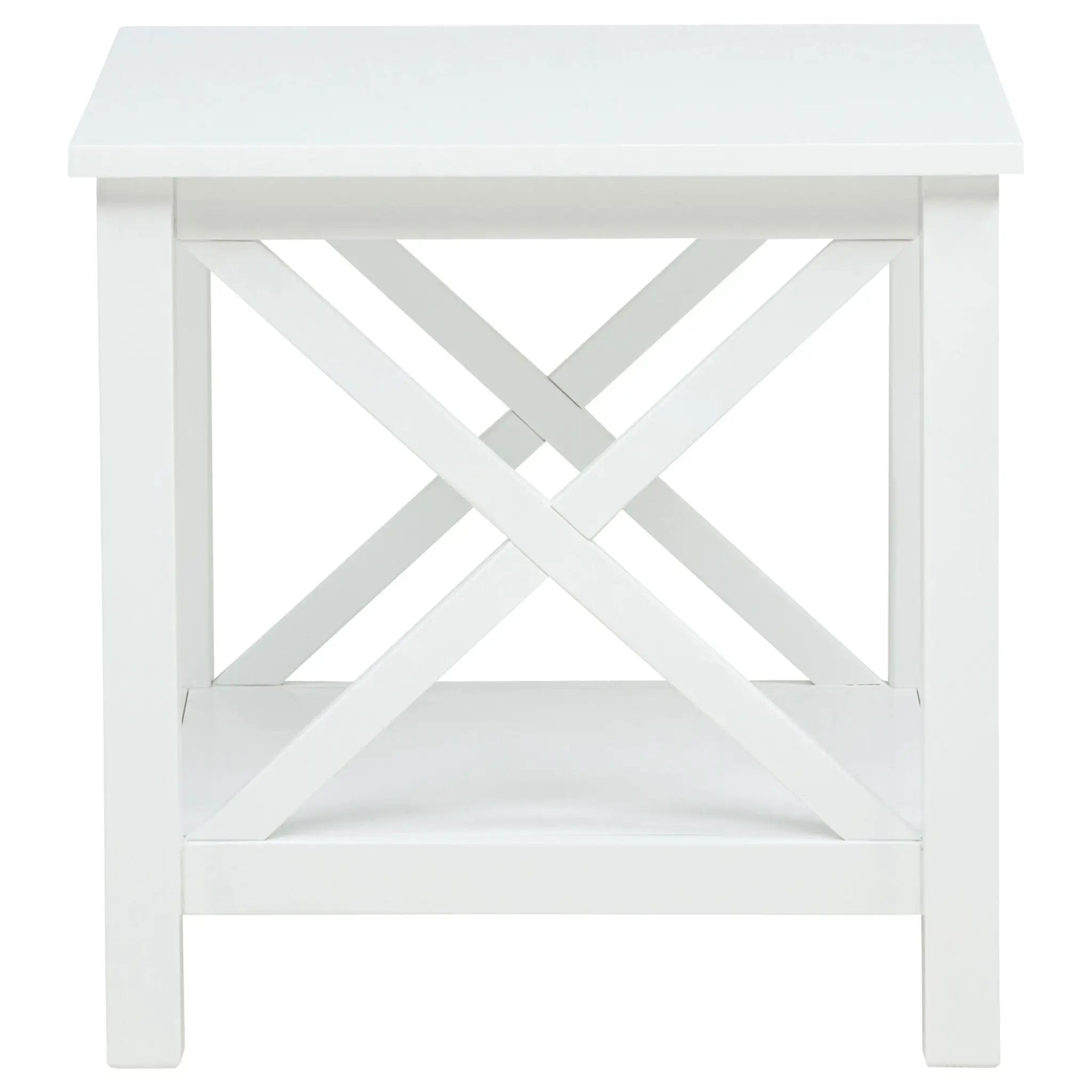 Skyview Square Pine Wood Side End Table with Shelf White by Unique Piece Furniture