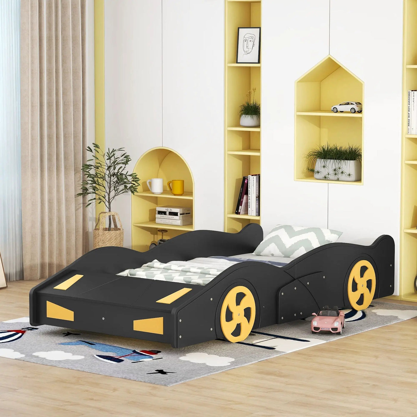 Race Car Shaped Platform Bed With Wheels And Storage by HouseOfZazla