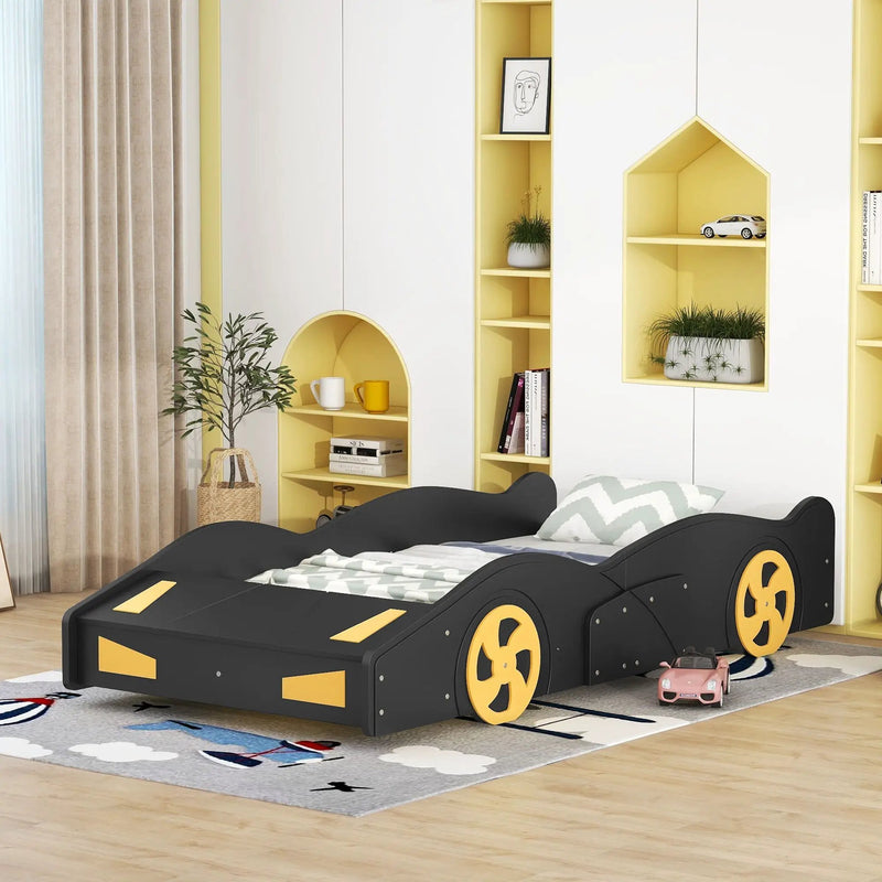 Race Car Shaped Platform Bed With Wheels And Storage by Unique Piece Furniture