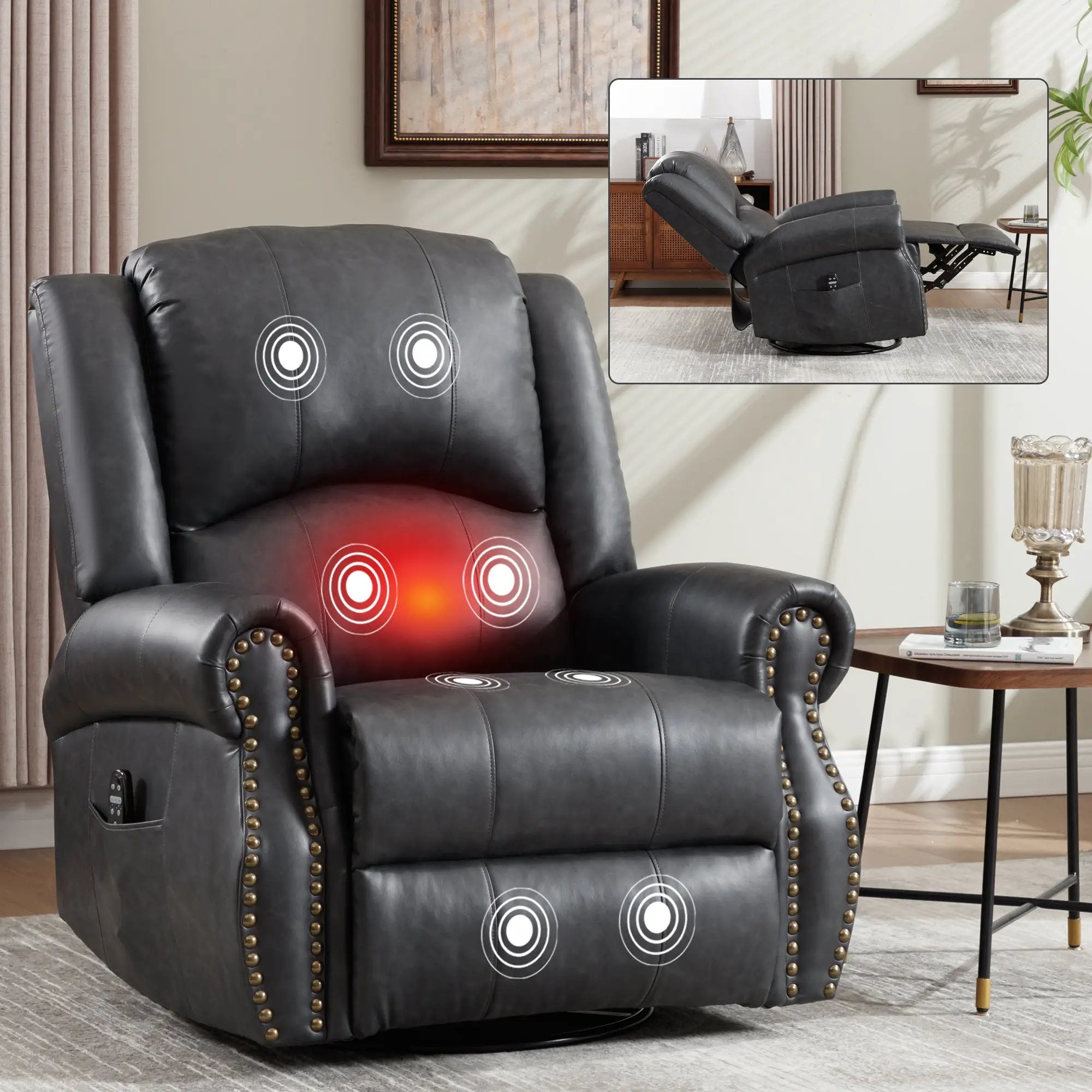 Heat Massage Manual Recliner Chair with Rocker and Swivel by HouseOfZazla
