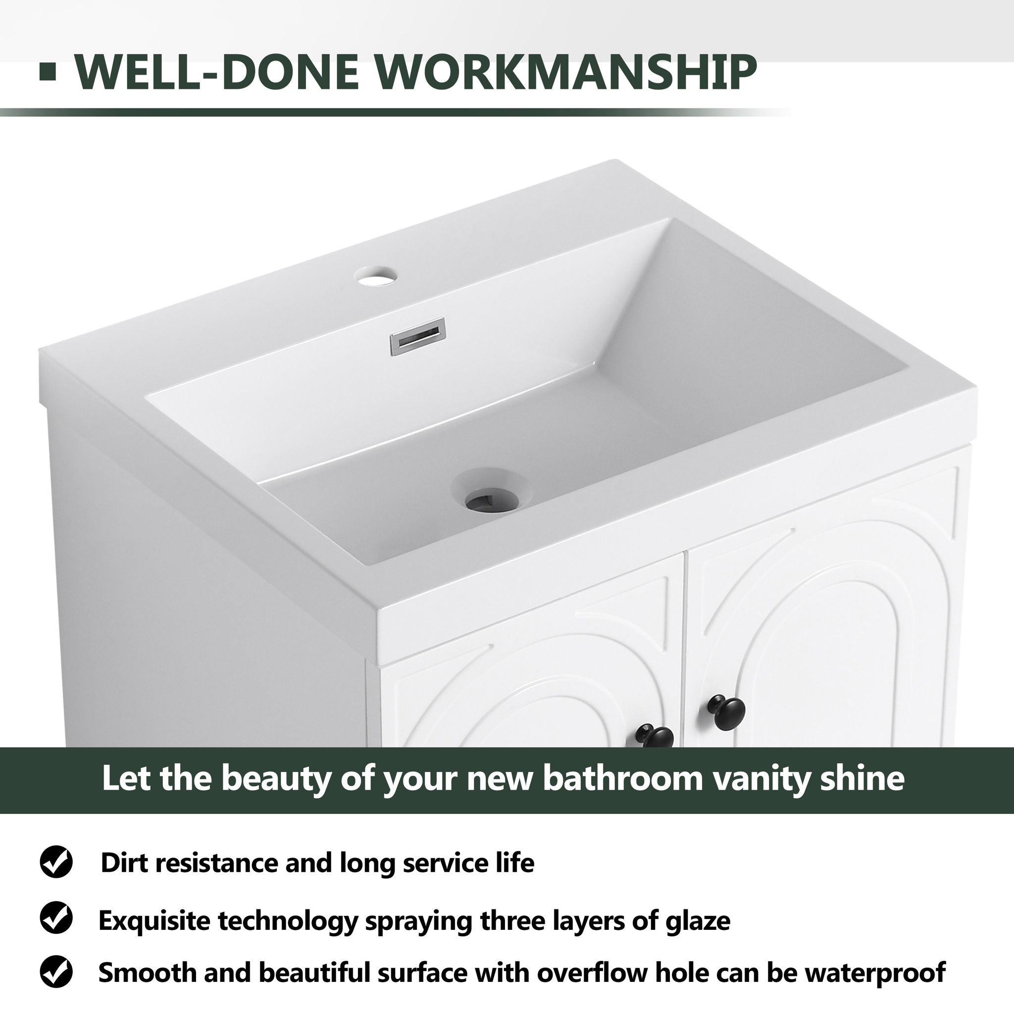 Contemporary Freestanding Bathroom Vanity With Resin Sink & Soft-Close Cabinet Doors by HouseOfZazla