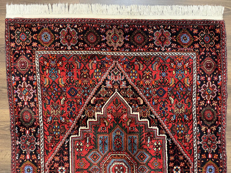 Fine Persian Bidjar Rug 3x5 ft, Ruby Red and Black, Geometric Medallion, Hand Knotted Semi Antique Oriental Bijar Carpet, Wool Area Rug, Tribal Rug by Jewel Rugs