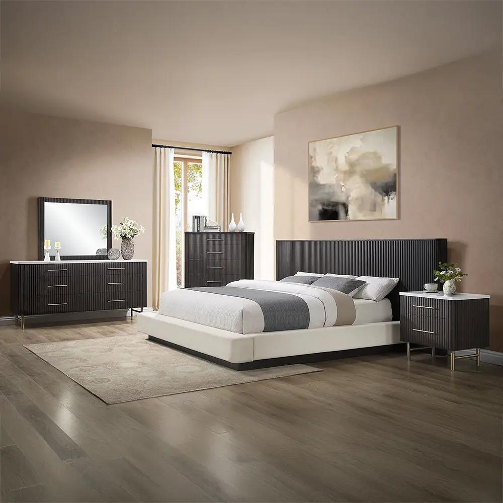 Clayten - Eastern King Bed - Beige Linen & Espresso by Unique Piece Furniture