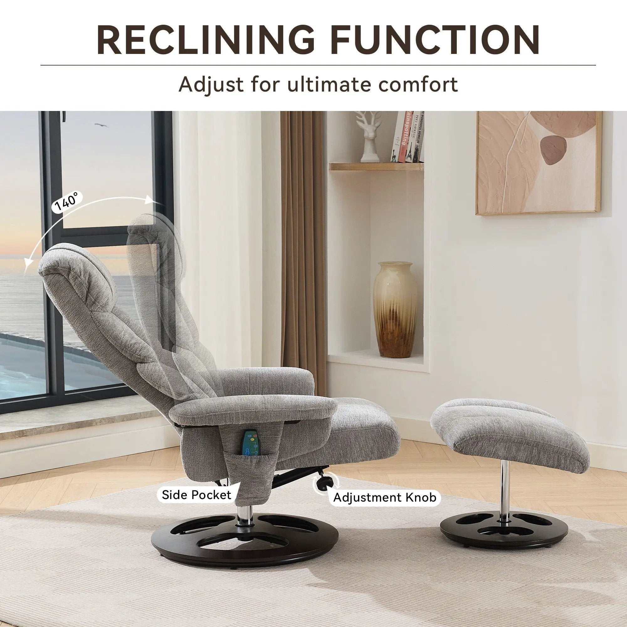 Ergonomic Recliner Chair With Ottoman, Modern 360° Swivel With Footstool by Unique Piece Furniture