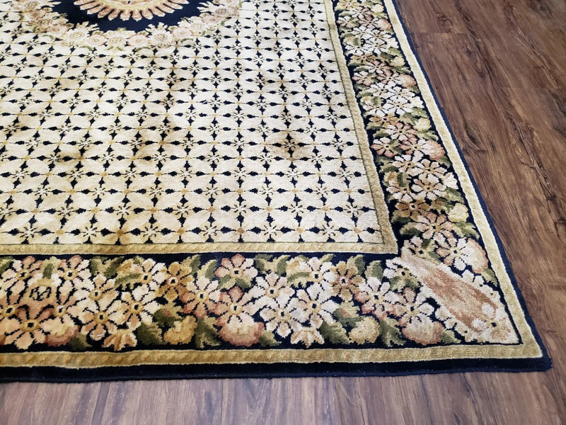 Indian Rug with Tibetan Weave, 6x8 - 6x9 Rugs, Indo-Tibetan Rug, Black and Cream Beige Tan, Floral Border, Soft Rug, Handmade Area Rug, Wool by Jewel Rugs