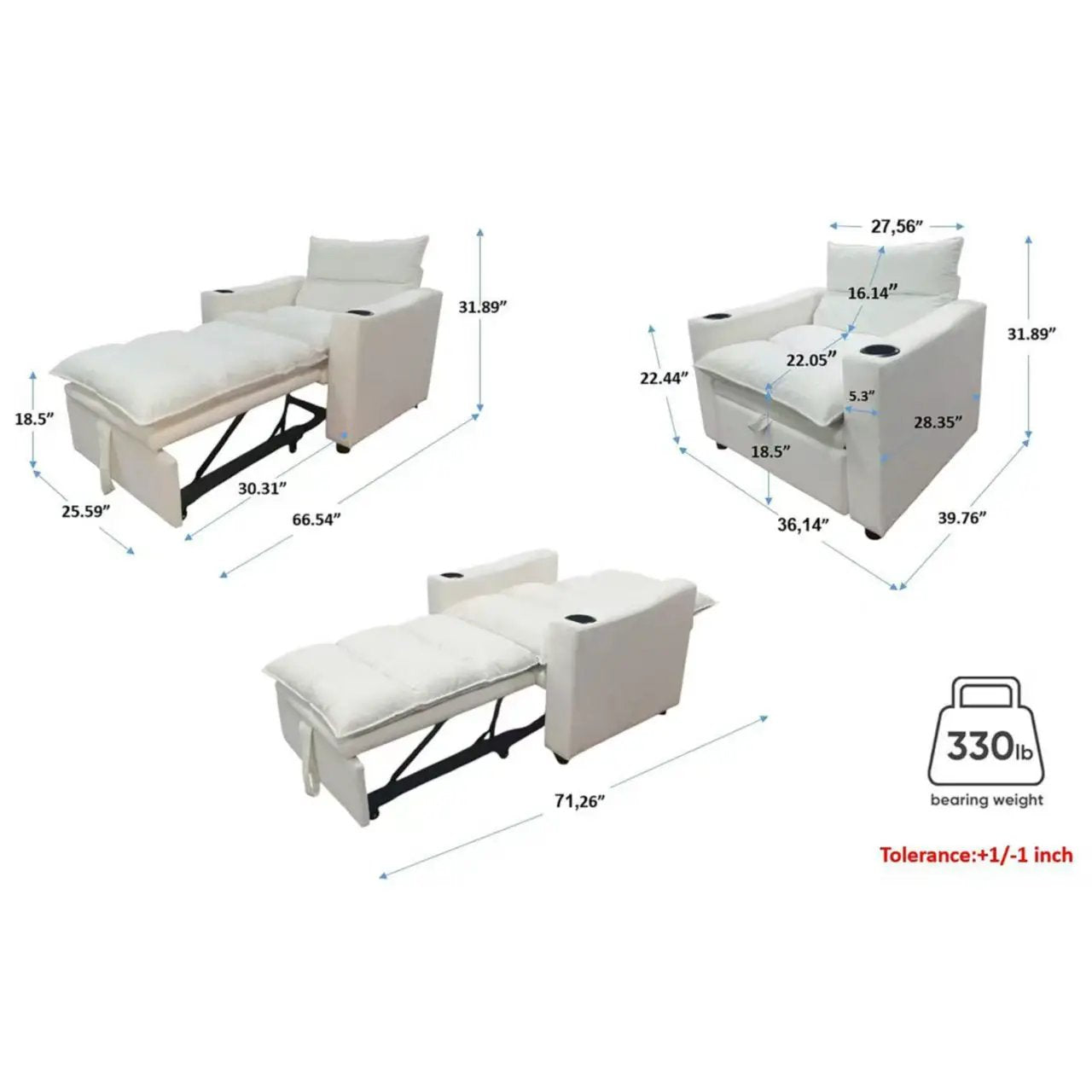 Sleeper Sofa Chair Bed - Convertible 3-in-1 Design by HouseOfZazla