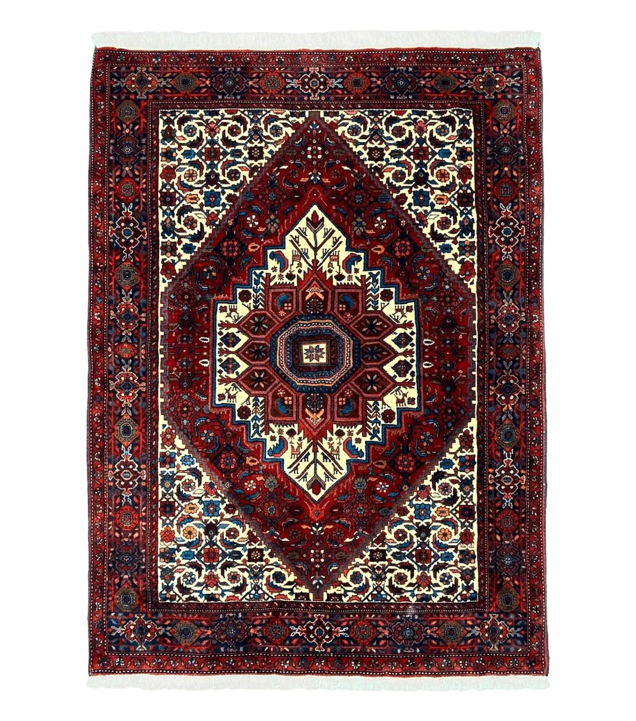 Fine Persian Bidjar Rug 3x5, Geometric Medallion Oriental Bijar Carpet 3 x 5 ft, Ruby Red and Cream, Hand Knotted Wool Rug, Semi Antique Tribal Rug, Nice by Jewel Rugs