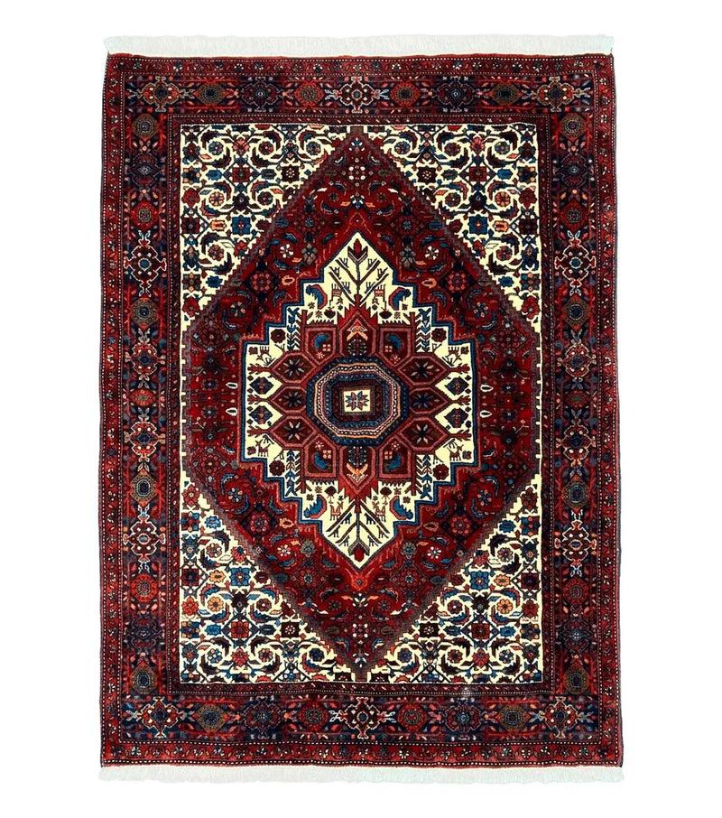 Fine Persian Bidjar Rug 3x5, Geometric Medallion Oriental Bijar Carpet 3 x 5 ft, Ruby Red and Cream, Hand Knotted Wool Rug, Semi Antique Tribal Rug, Nice by Jewel Rugs