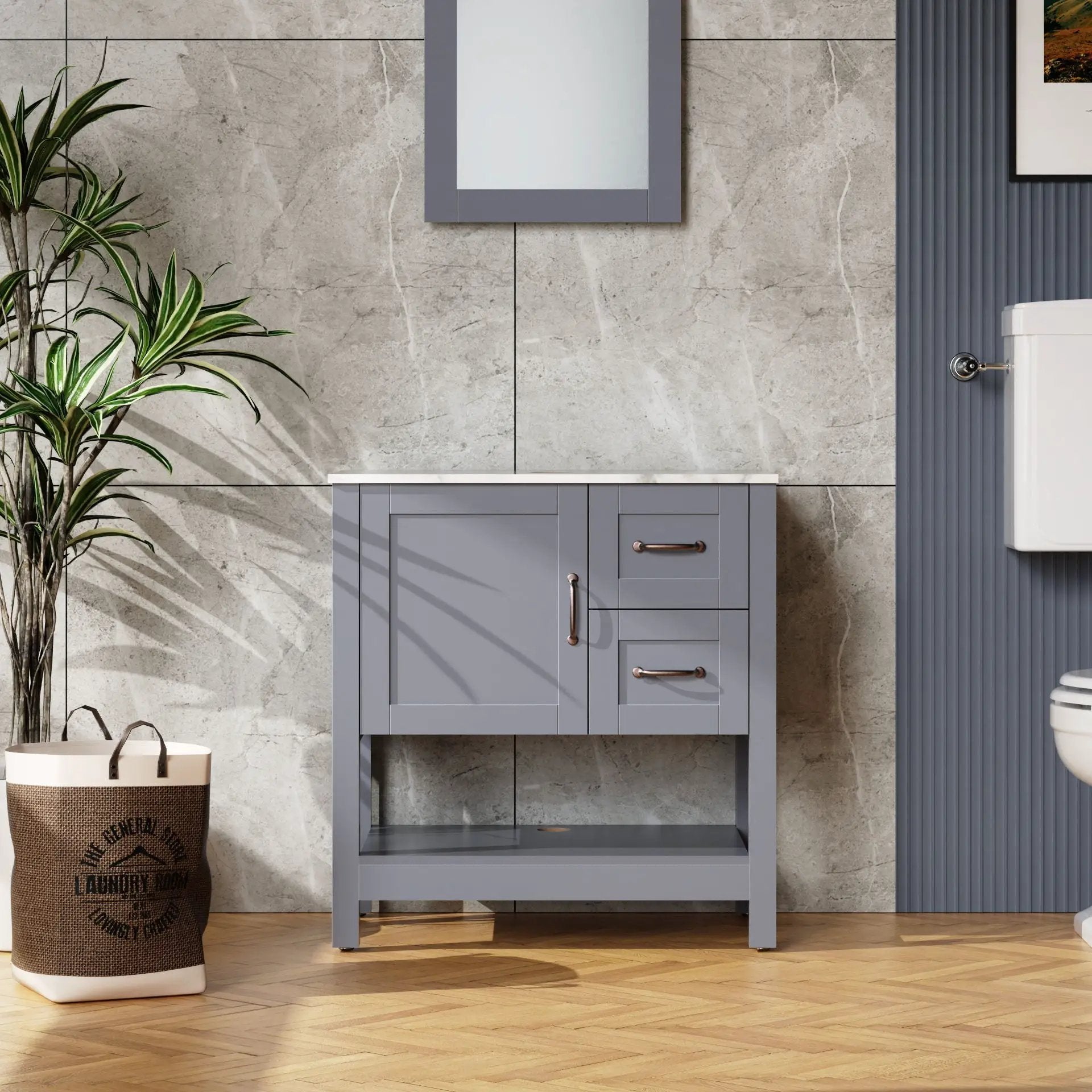Bathroom Vanity With Mirror And Top Only - Gray by HouseOfZazla