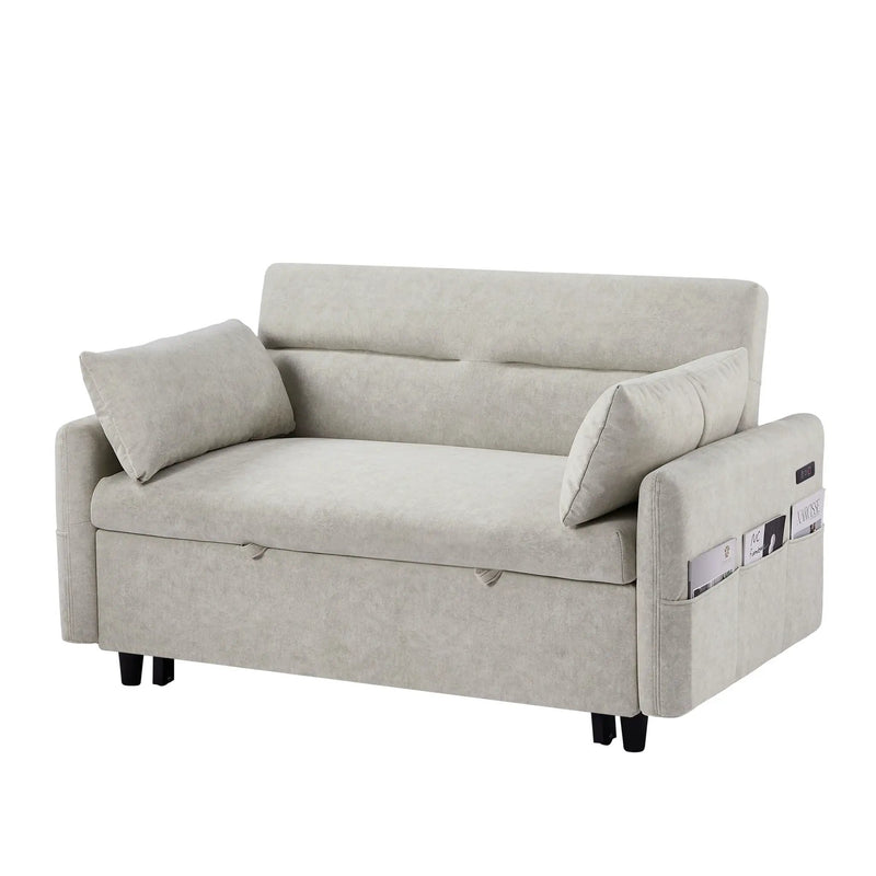 Pull Out Sleep Sofa Bed Loveseats Sofa Couch With Adjsutable Backrest, Storage Pockets, 2 Soft Pillows, USB Ports For Living Room, Bedroom, Apartment, Office by HouseOfZazla