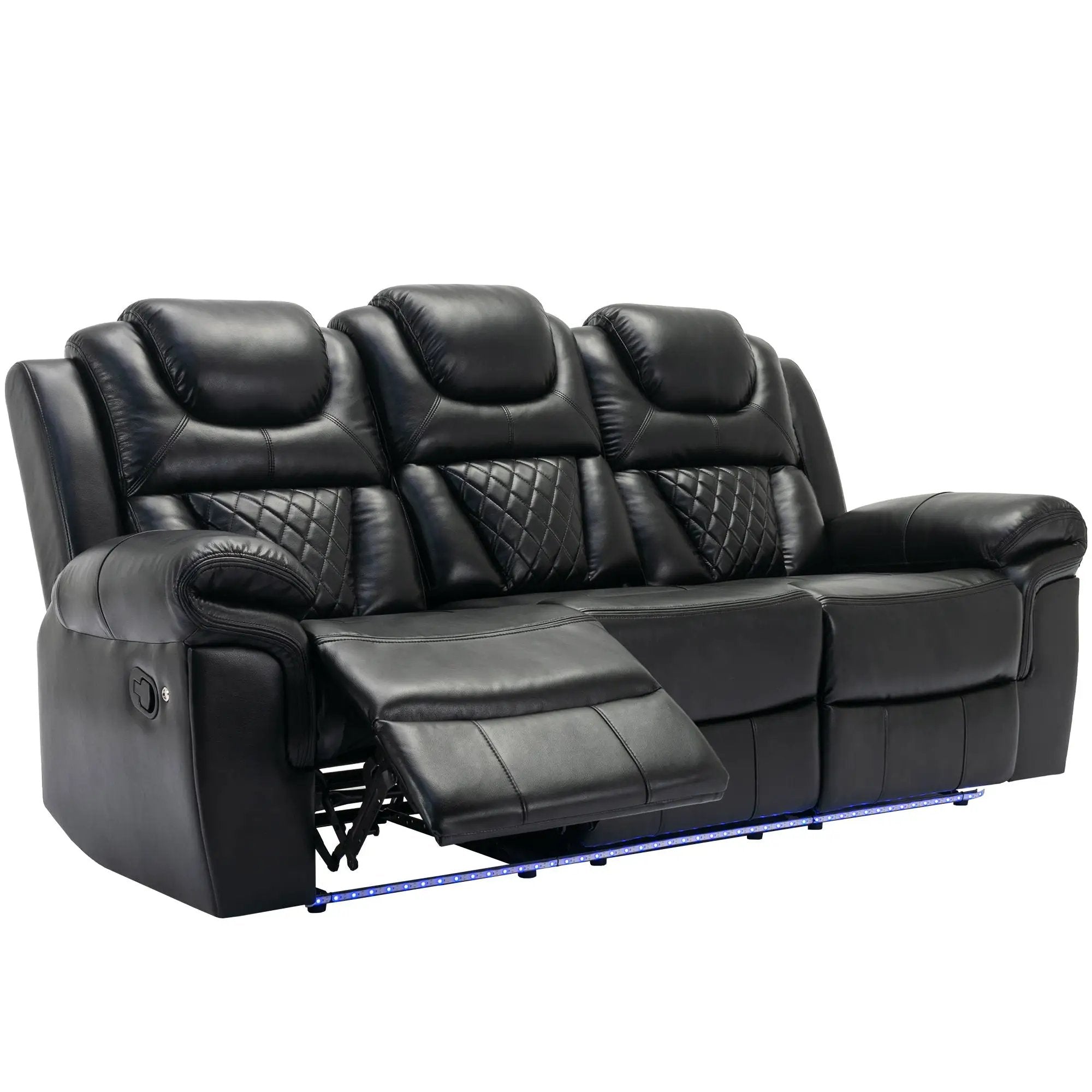 Home Theater Seating Manual Recliner Chair With Center Console And Led Light Strip For Living Room by HouseOfZazla