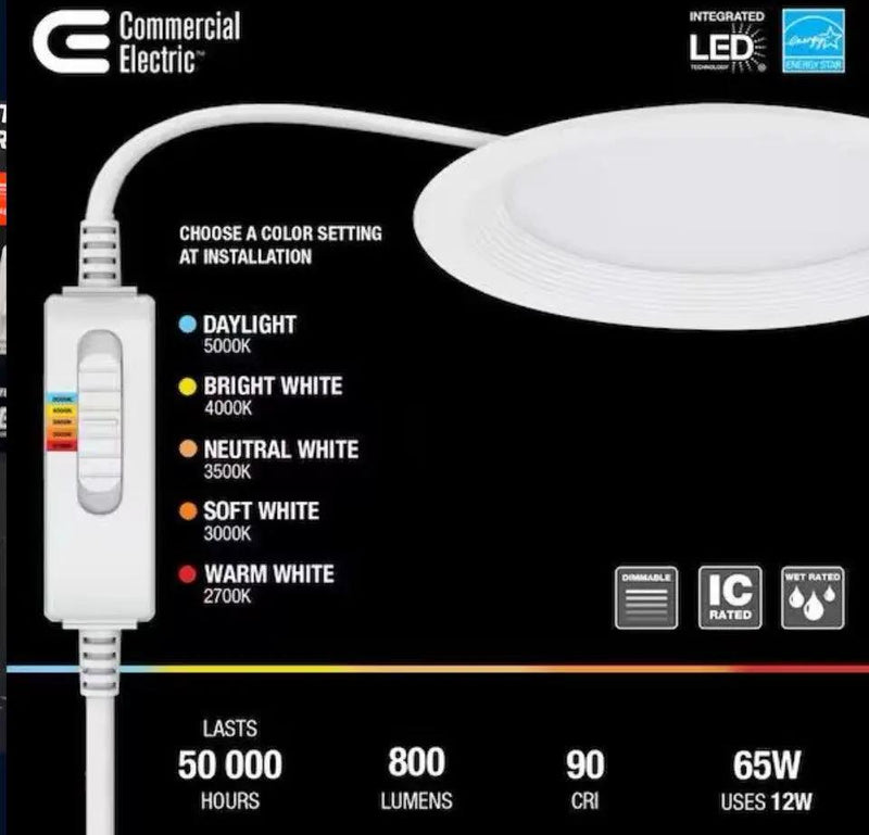 Brand New Commercial Electric Elite Series 6 in. LED DuoBright, 3-Level Lumen Select, Baffle Canless Recessed Light, Adjustable CCT by Selzalot