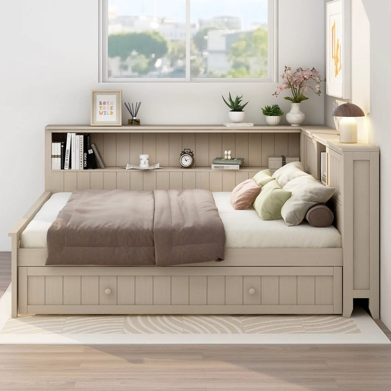 Full Size Daybed With Storage Shelves And Trundle - Ancient White by Unique Piece Furniture