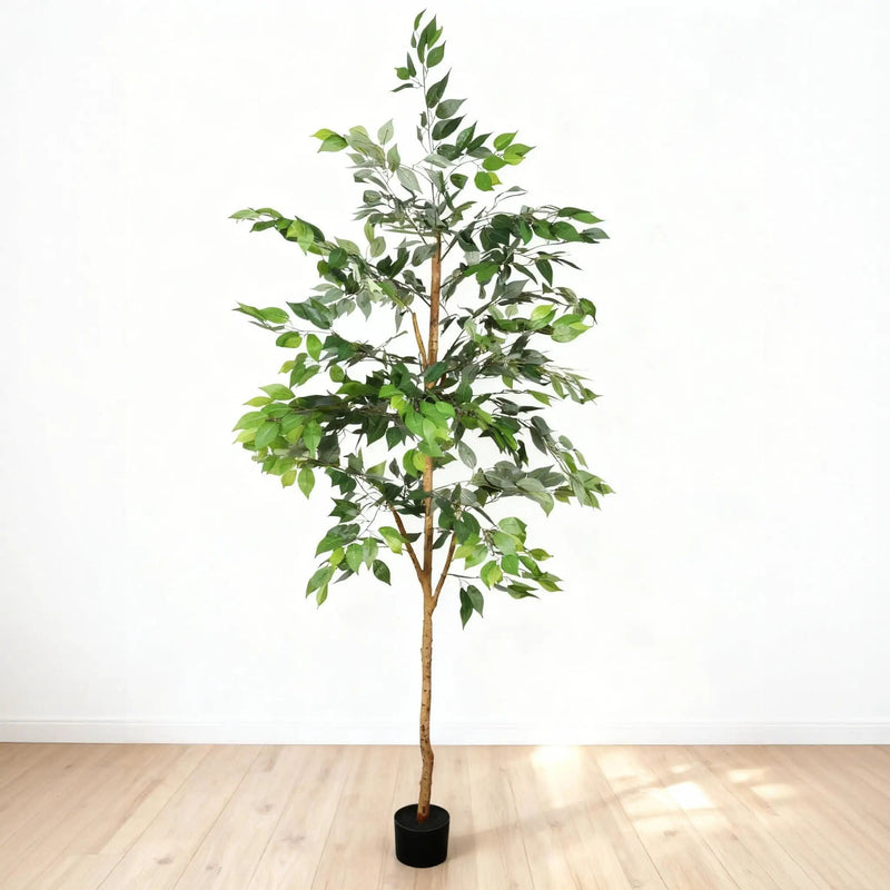 6Ft Artificial Ficus Tree With Natural Trunk In Pot For Indoor Home Office Decor - Green Leaves by Unique Piece Furniture