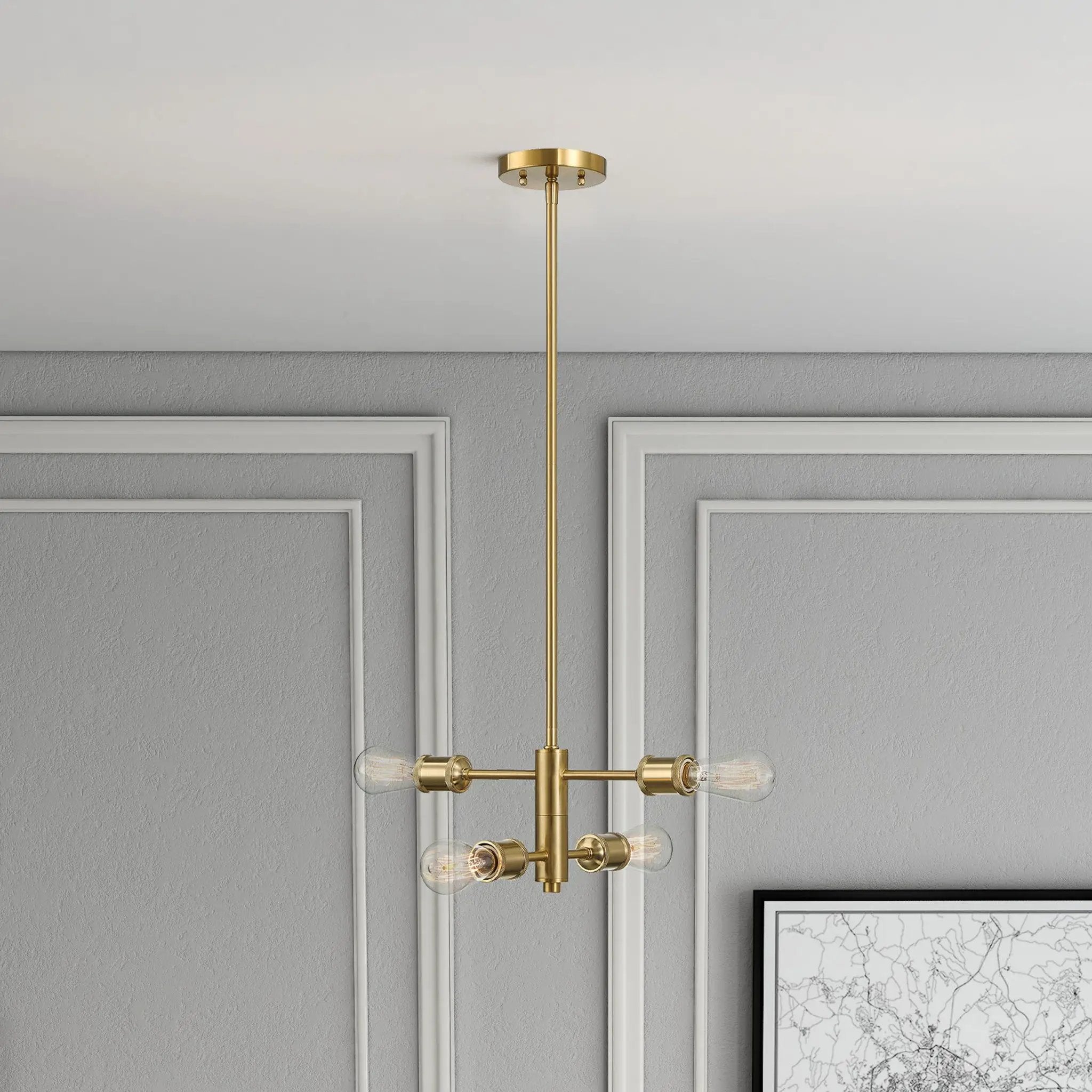 Trellis - 4 Lights Modern Gold Chandelier Vintage Pendant Fixture For Living Room - Clear / Gold by HouseOfZazla