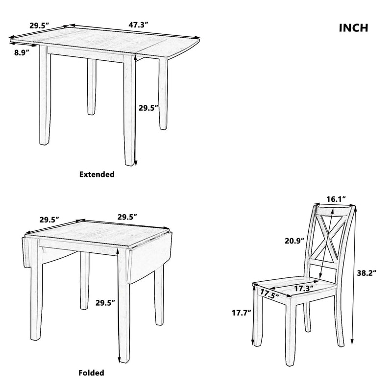 TOPMAX 3-Piece Wood Drop Leaf Breakfast Nook Dining Table Set with 2 X-back Chairs by HouseOfZazla