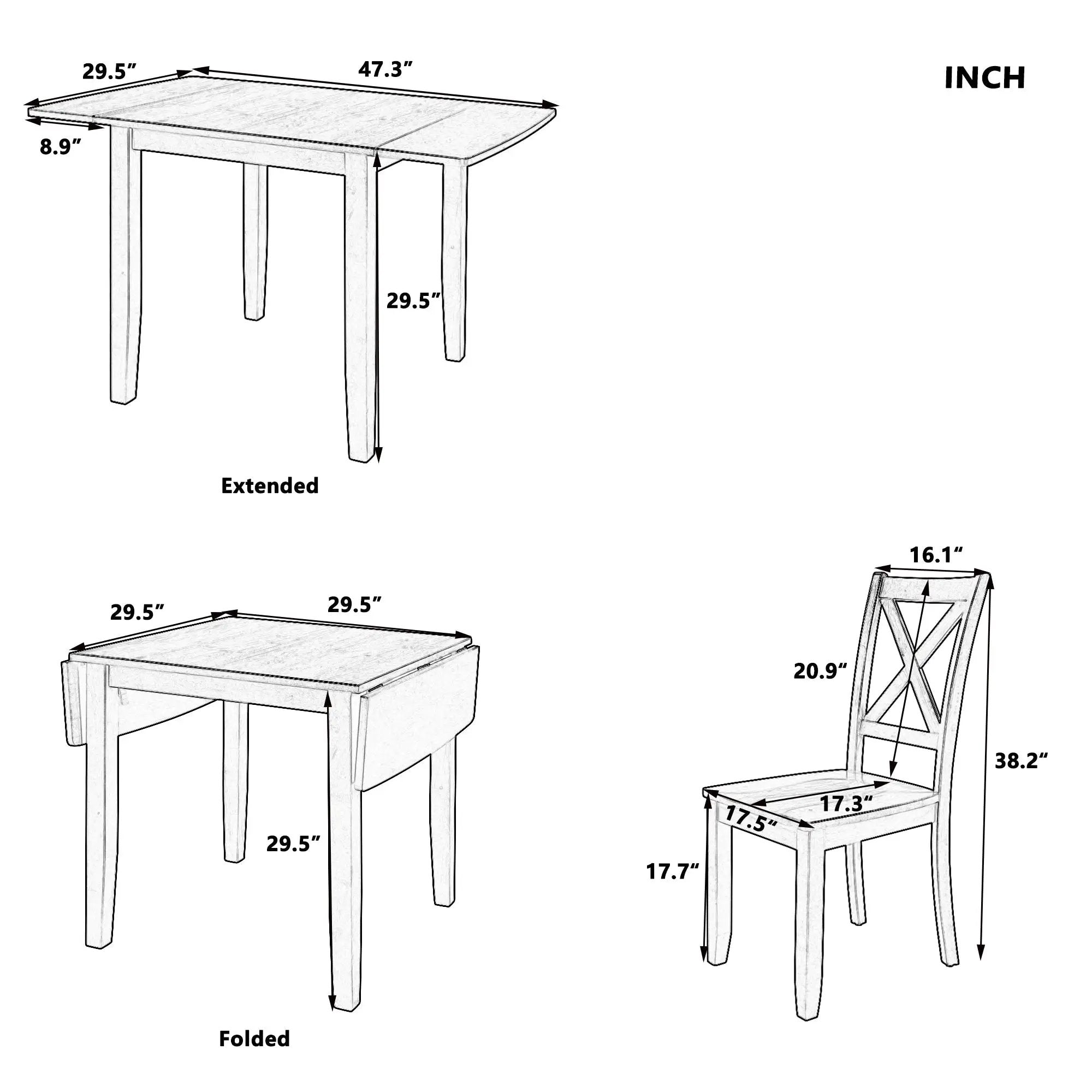TOPMAX 3-Piece Wood Drop Leaf Breakfast Nook Dining Table Set with 2 X-back Chairs by HouseOfZazla