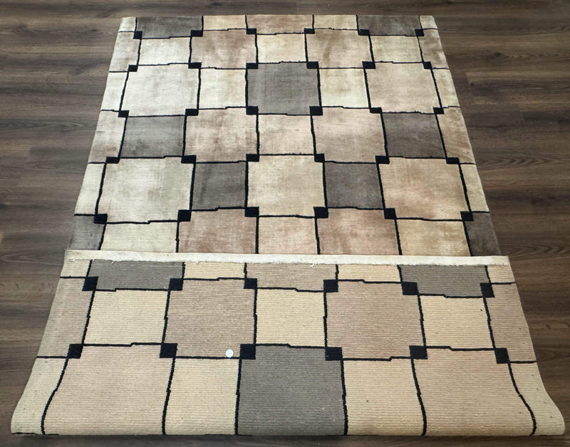 Tibetan Wool Rug 5x8, Contemporary Modern Carpet, Abstract Design, Soft Thick Pile, Pair B by Jewel Rugs