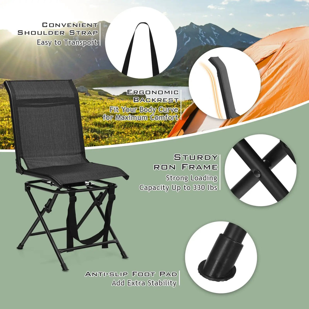 All weather Outdoor Foldable 360 Degree Swivel Chair with Iron Frame, photo 15 of 16