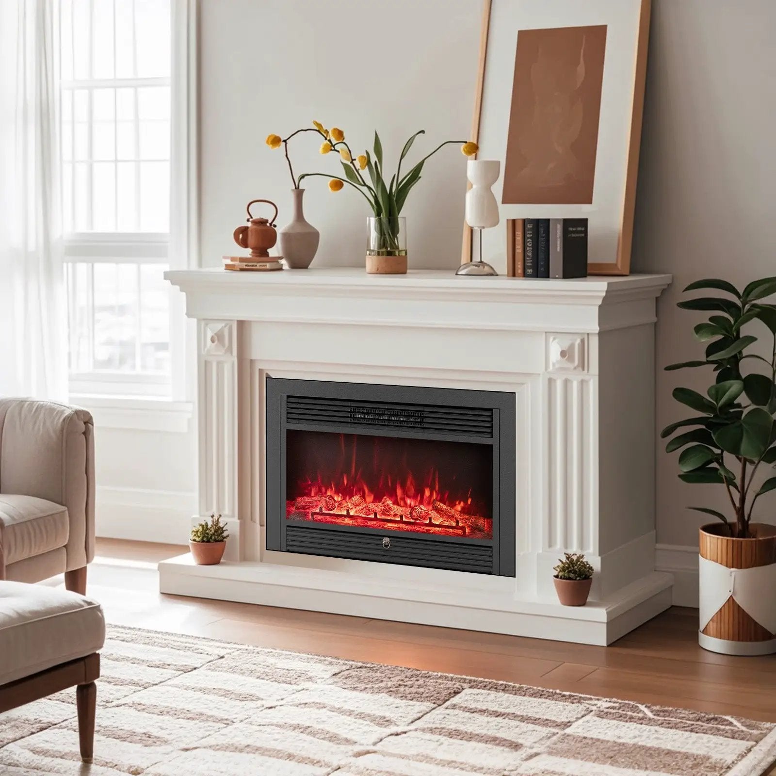 33/36-Inch Electric Fireplace Insert 750W/1500W Recessed Fireplace Heater by DirectDeals