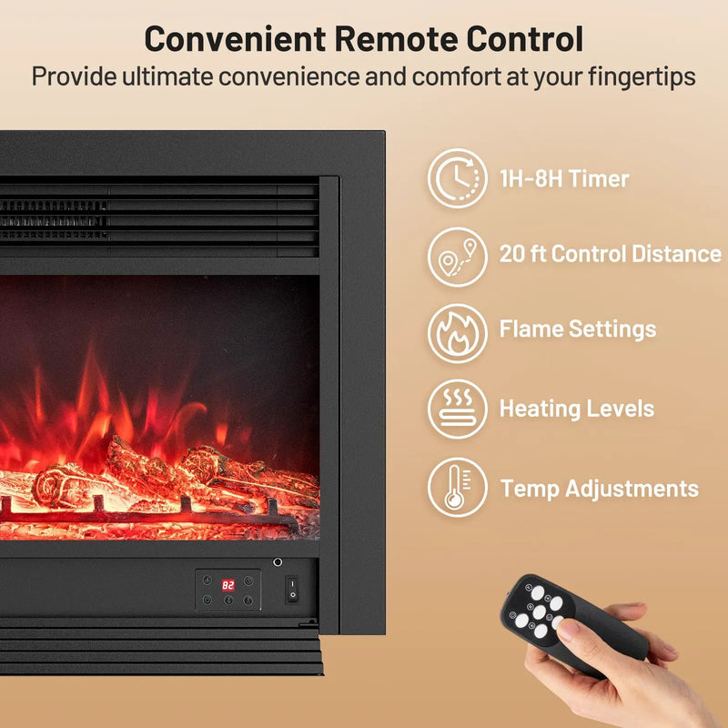 33/36-Inch Electric Fireplace Insert 750W/1500W Recessed Fireplace Heater by DirectDeals