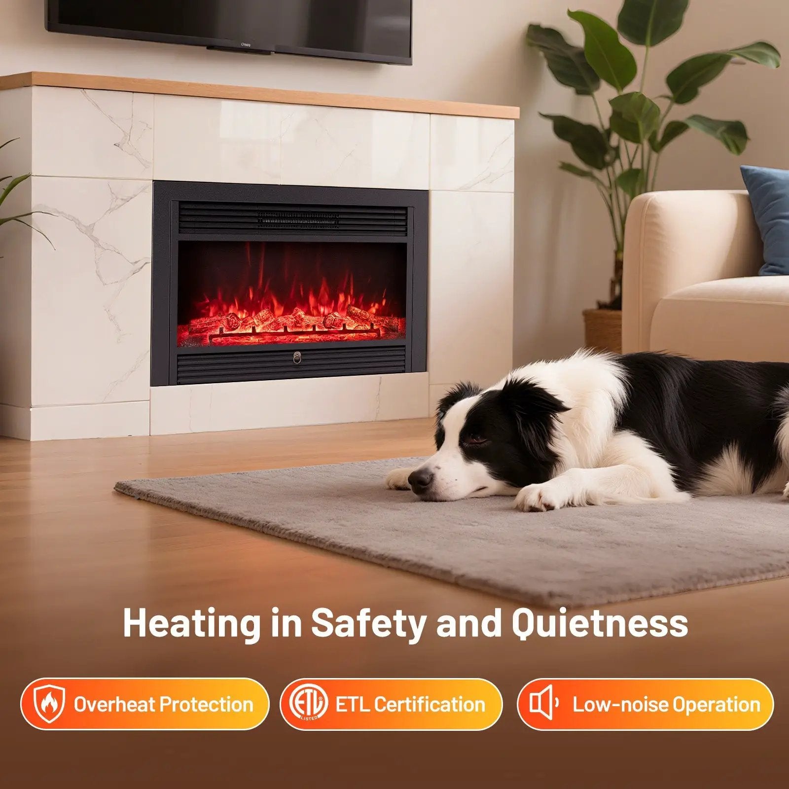 33/36-Inch Electric Fireplace Insert 750W/1500W Recessed Fireplace Heater by DirectDeals
