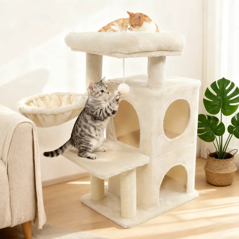 33.5 Inch Cute Kitten Tower with 2-Tier Condo and Padded Top Perch by DirectDeals