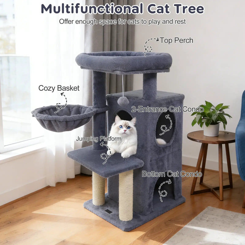 33.5 Inch Cute Kitten Tower with 2-Tier Condo and Padded Top Perch by DirectDeals